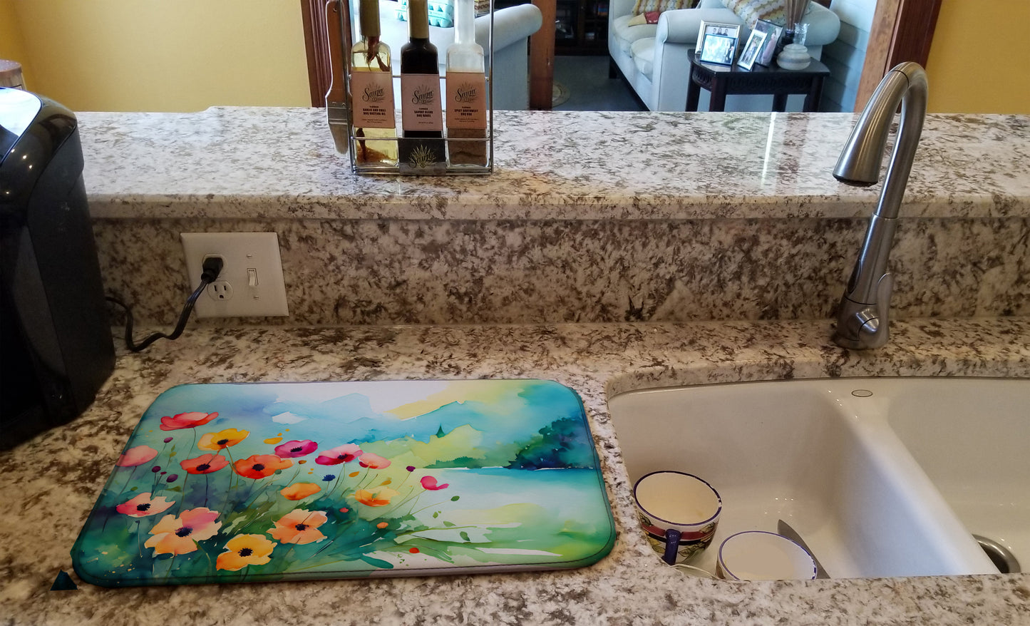 Anemones in Watercolor Dish Drying Mat