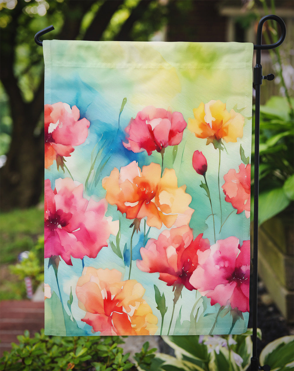 Carnations in Watercolor Garden Flag