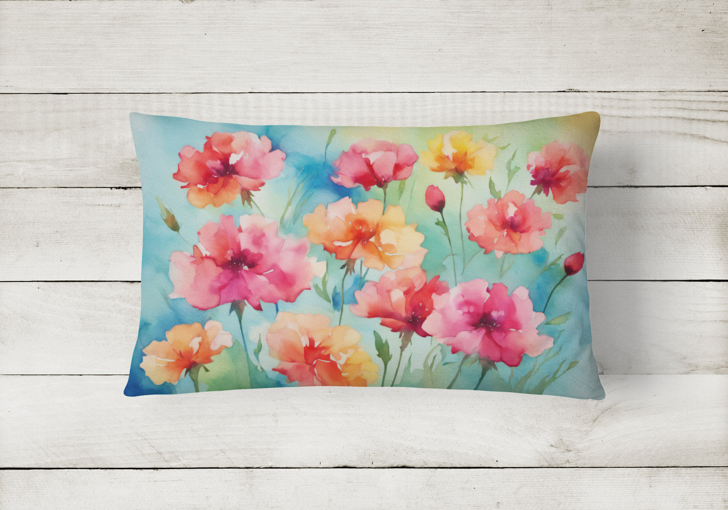 Carnations in Watercolor Throw Pillow