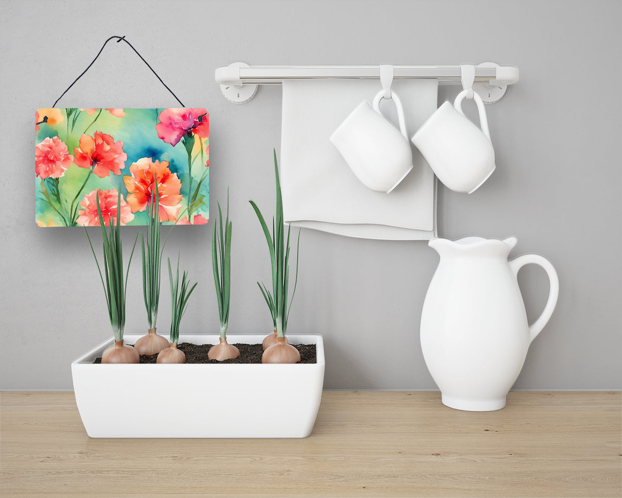 Carnations in Watercolor Wall or Door Hanging Prints
