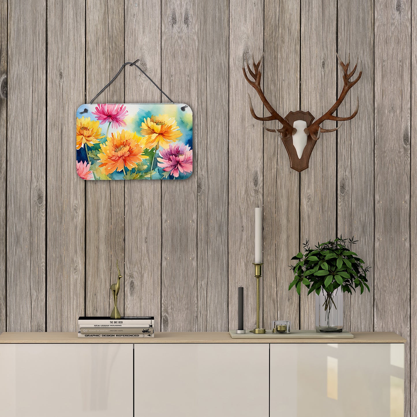 Chrysanthemums in Watercolor Wall or Door Hanging Prints
