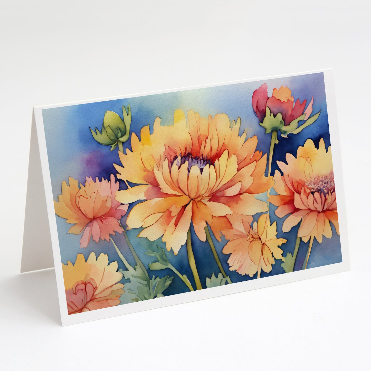 Buy this Chrysanthemums in Watercolor Greeting Cards Pack of 8