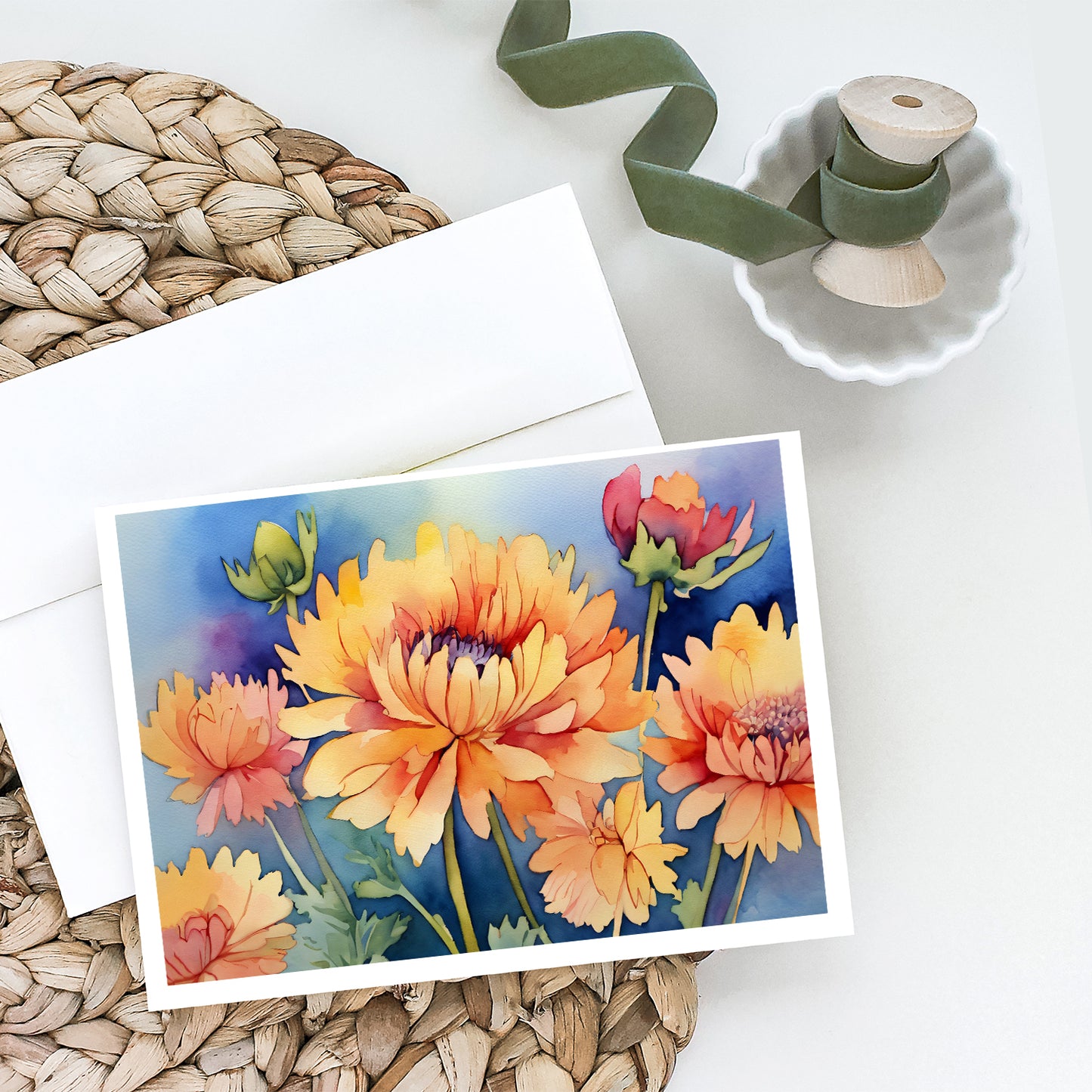 Chrysanthemums in Watercolor Greeting Cards Pack of 8