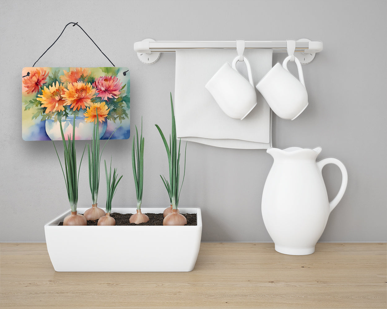 Chrysanthemums in Watercolor Wall or Door Hanging Prints