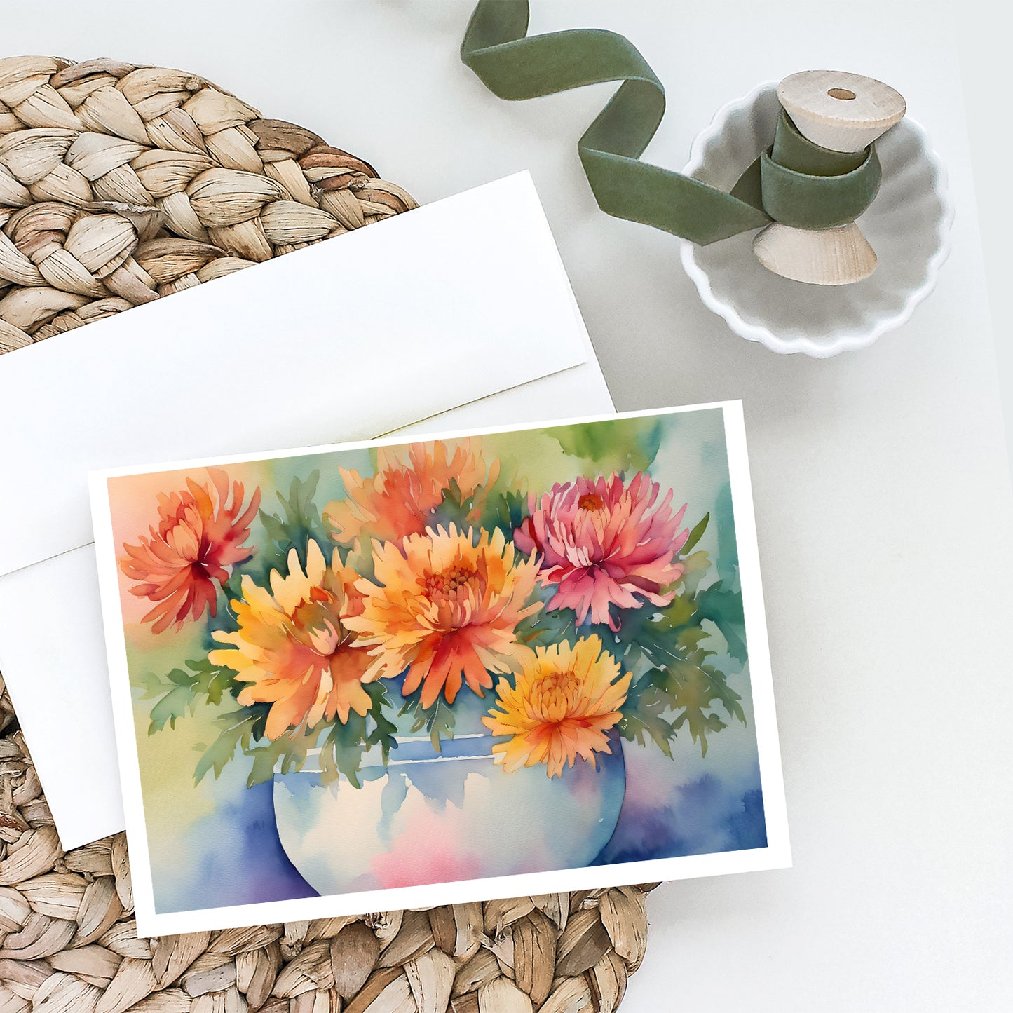 Chrysanthemums in Watercolor Greeting Cards Pack of 8