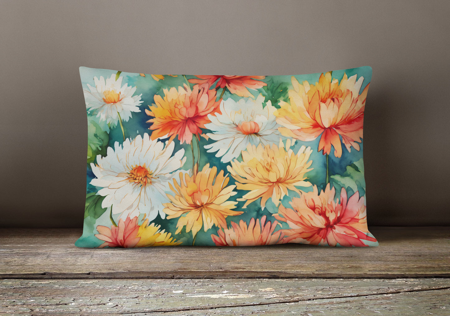 Chrysanthemums in Watercolor Throw Pillow