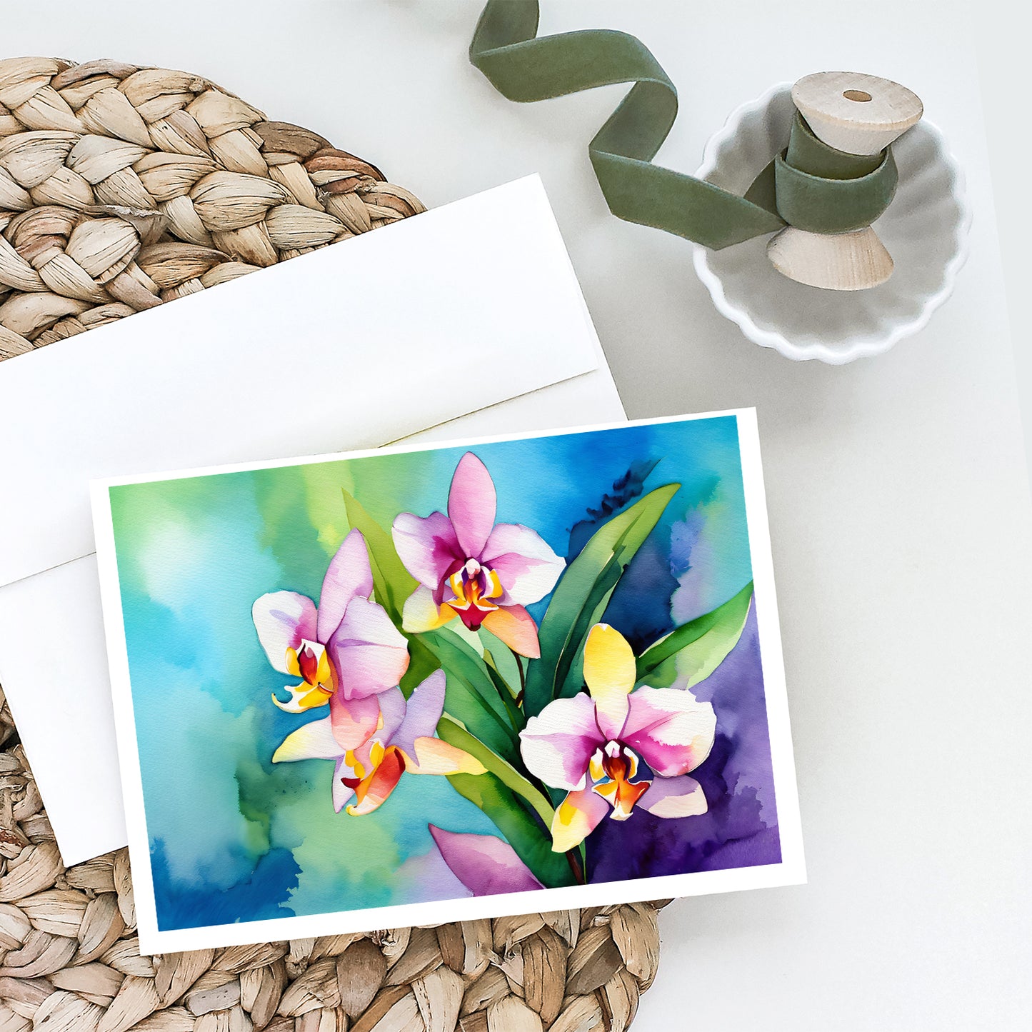 Orchids in Watercolor Greeting Cards Pack of 8