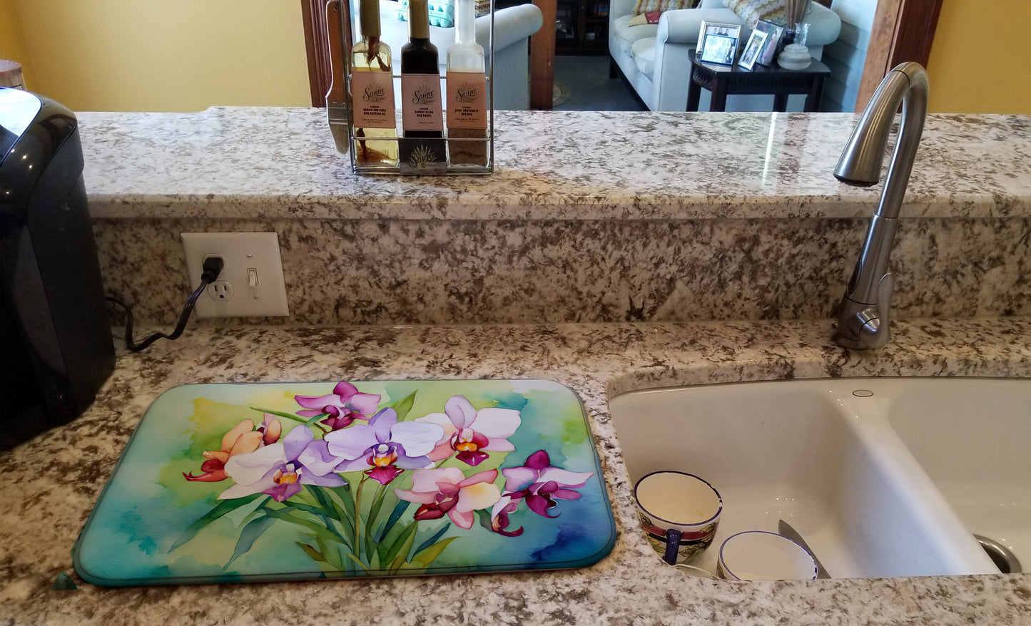 Orchids in Watercolor Dish Drying Mat