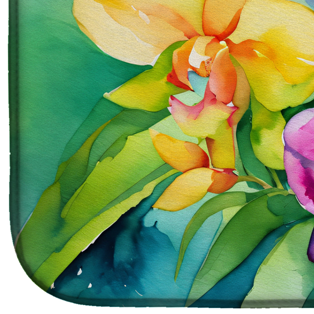 Orchids in Watercolor Dish Drying Mat