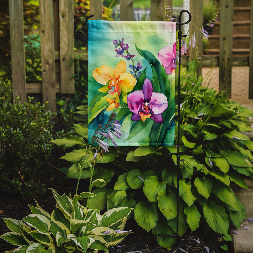 Orchids in Watercolor Garden Flag