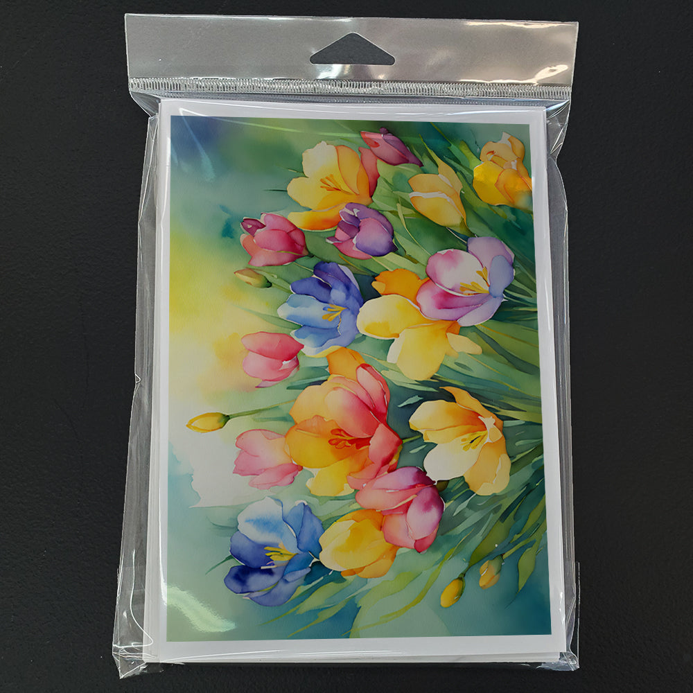 Freesias in Watercolor Greeting Cards Pack of 8