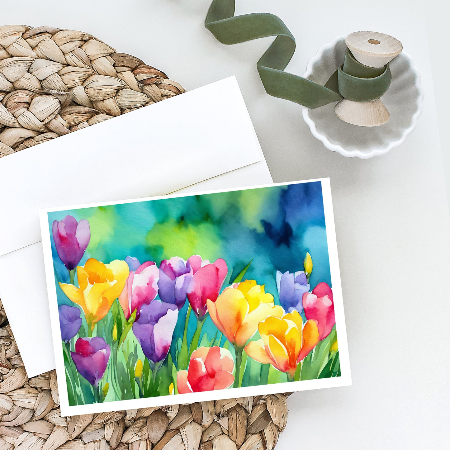 Freesias in Watercolor Greeting Cards Pack of 8