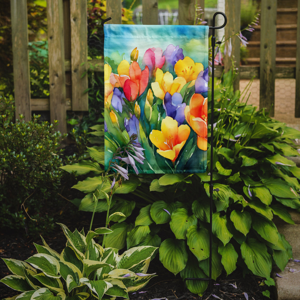Freesias in Watercolor Garden Flag