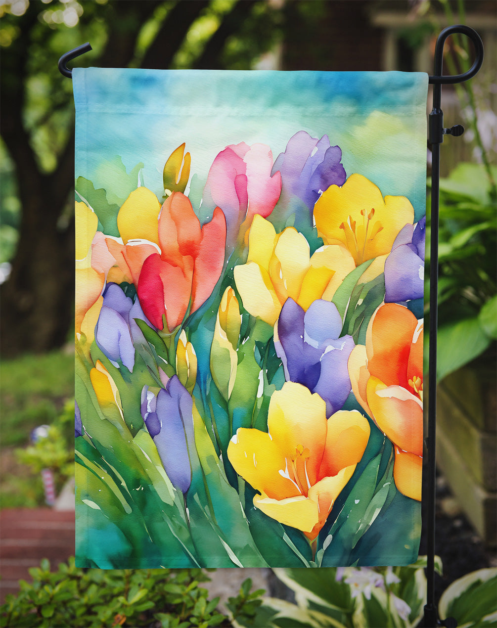 Freesias in Watercolor Garden Flag