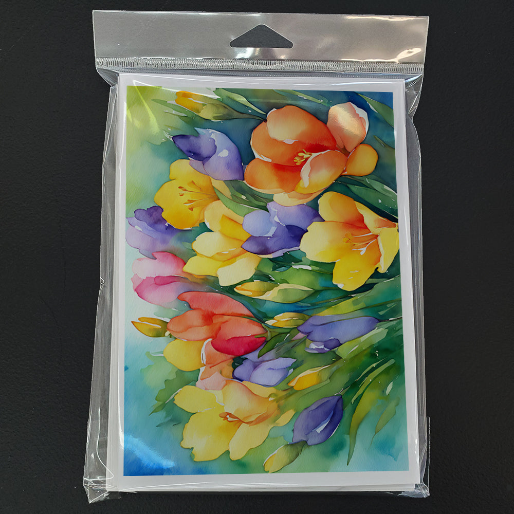 Freesias in Watercolor Greeting Cards Pack of 8