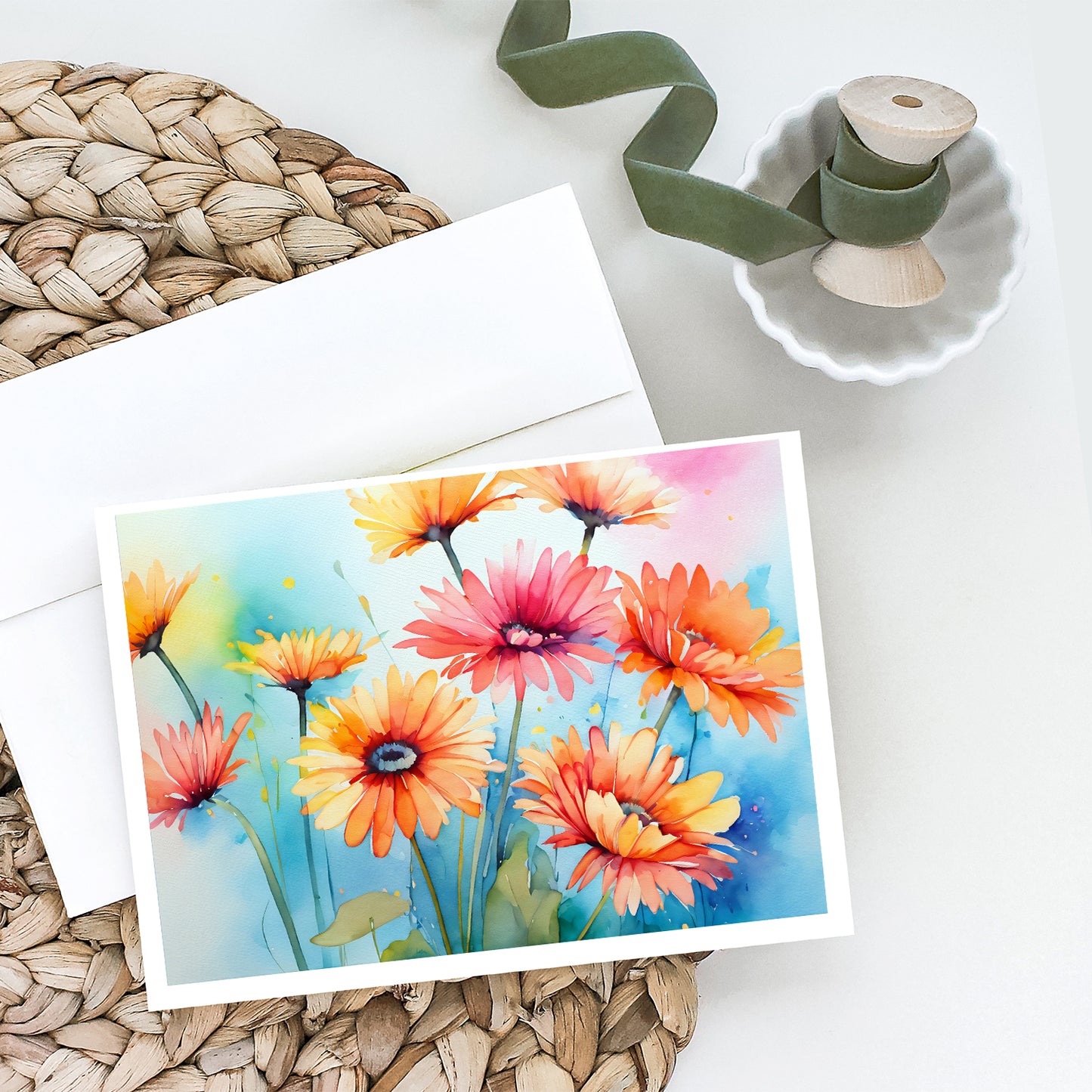 Gerbera Daisies in Watercolor Greeting Cards Pack of 8
