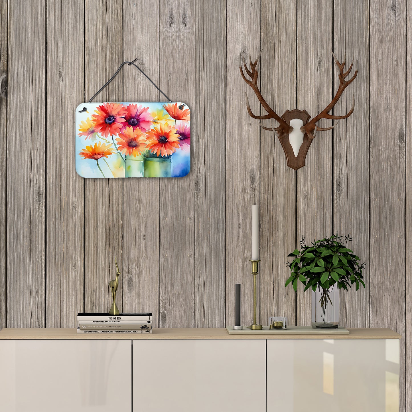 Gerbera Daisies in Watercolor Wall or Door Hanging Prints