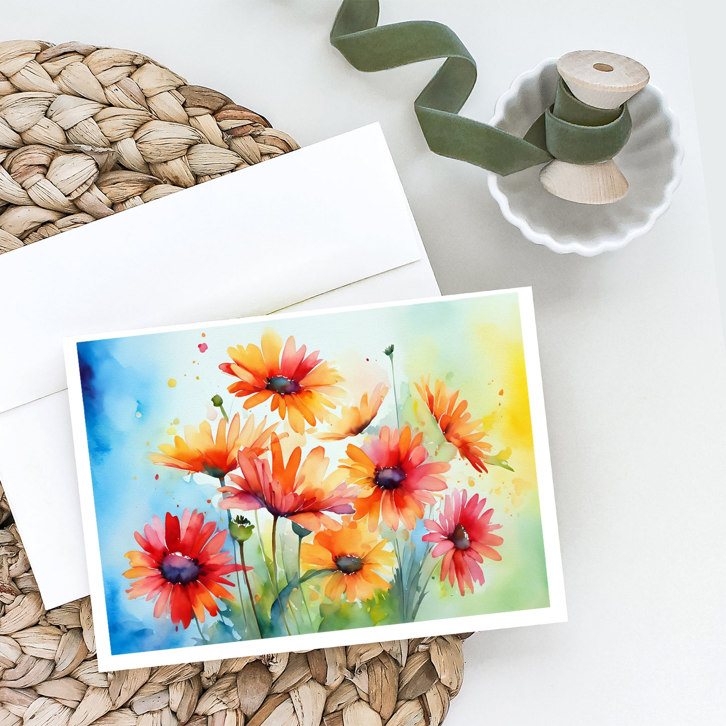 Gerbera Daisies in Watercolor Greeting Cards Pack of 8