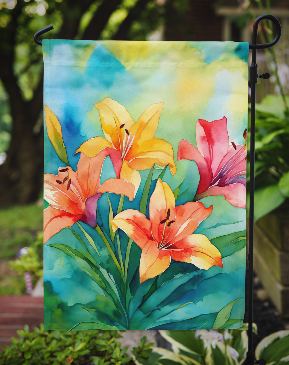 Lilies in Watercolor Garden Flag