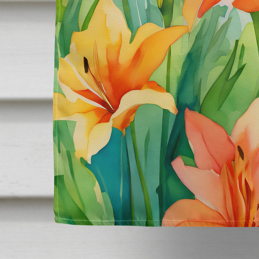 Lilies in Watercolor House Flag