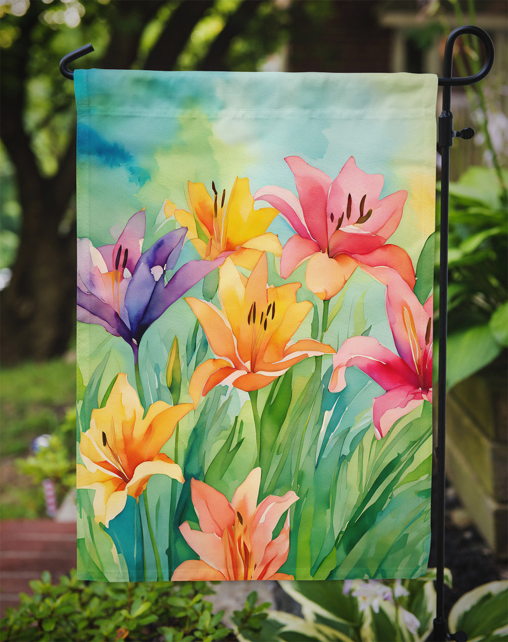 Lilies in Watercolor Garden Flag