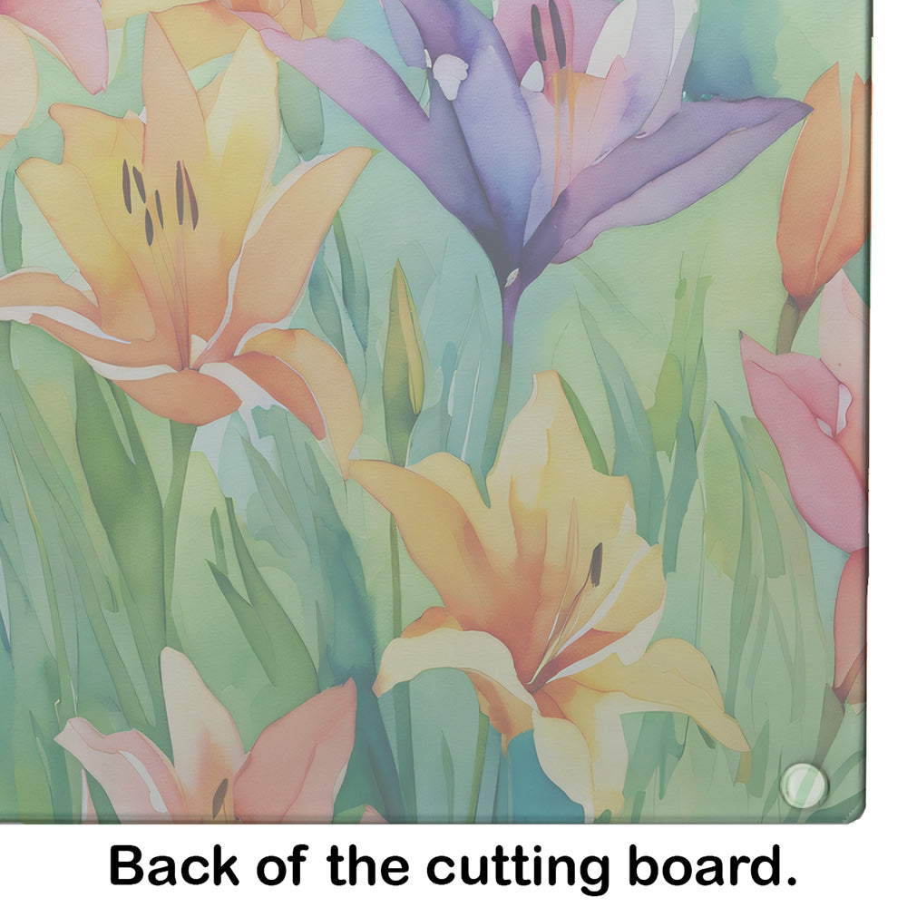 Lilies in Watercolor Glass Cutting Board