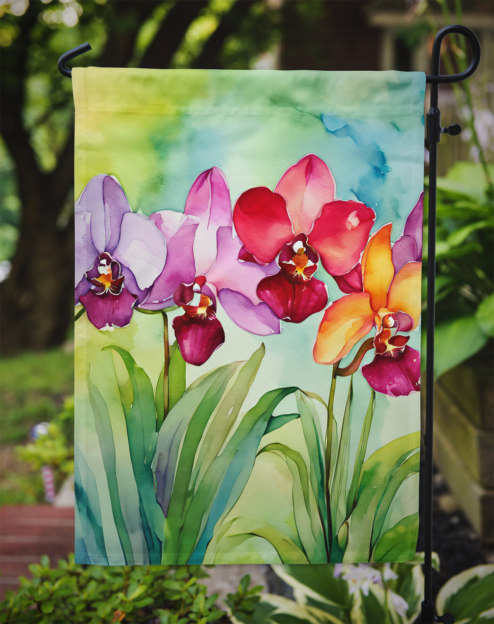 Orchids in Watercolor Garden Flag