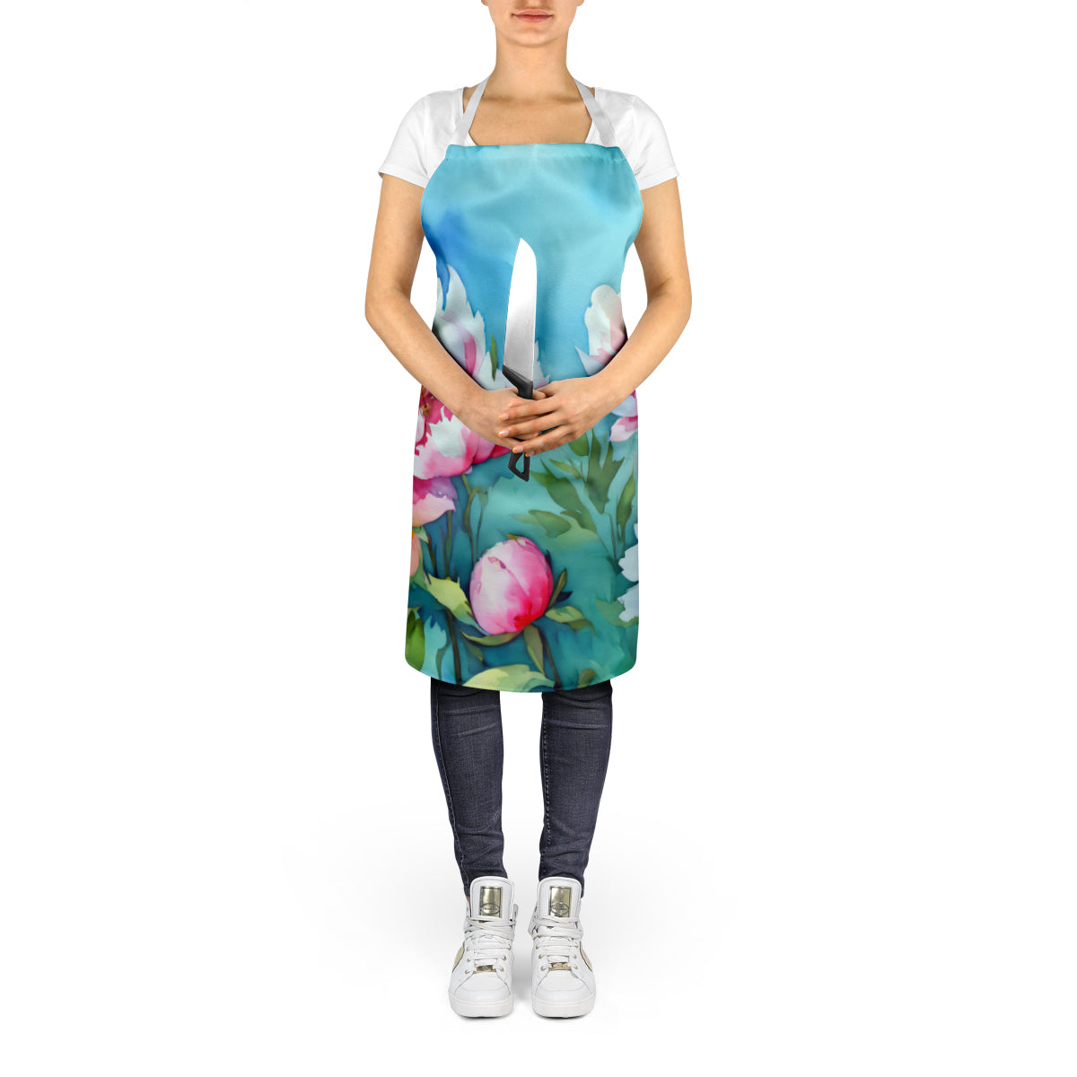Peonies in Watercolor Apron