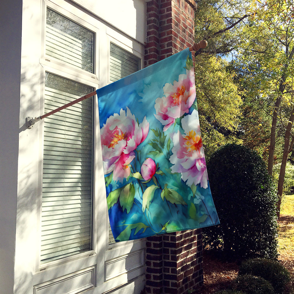 Peonies in Watercolor House Flag