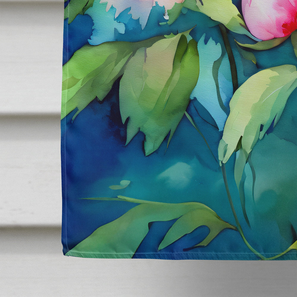 Peonies in Watercolor House Flag