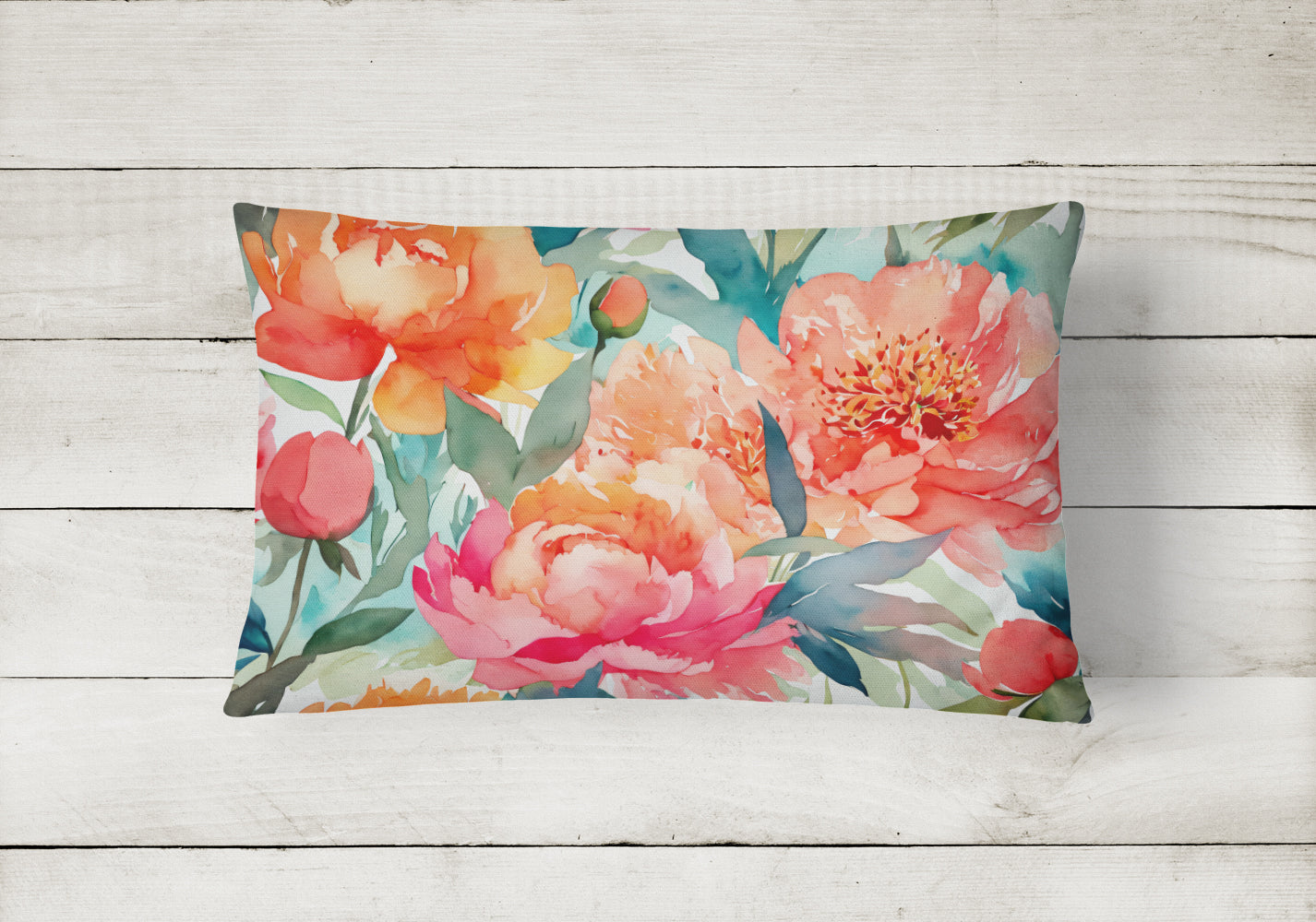 Peonies in Watercolor Throw Pillow