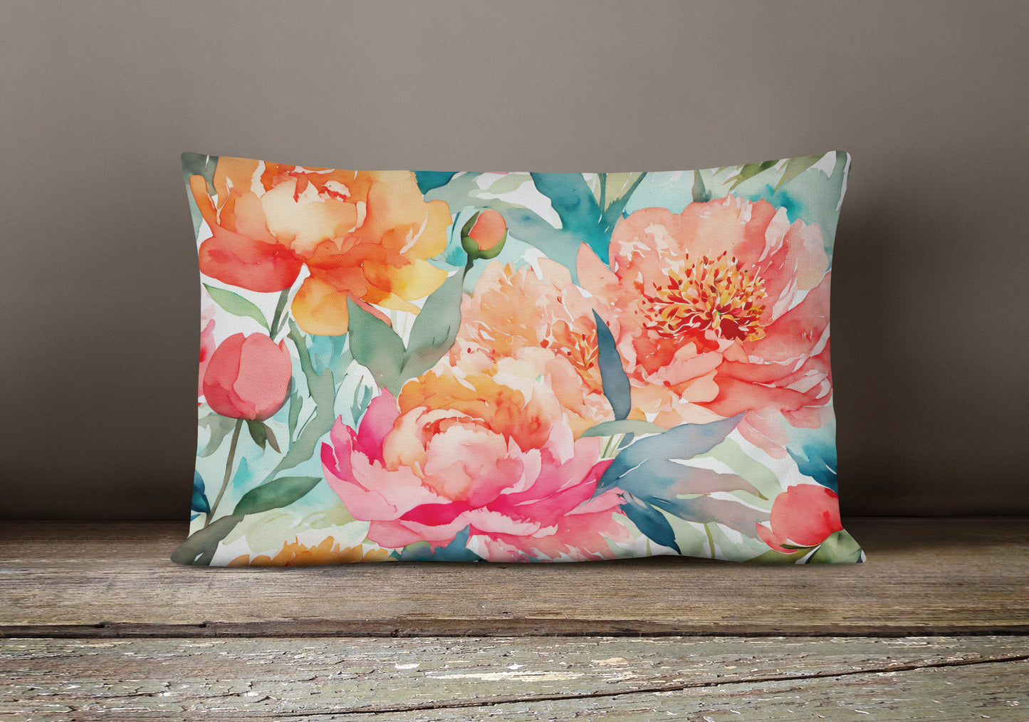 Peonies in Watercolor Throw Pillow