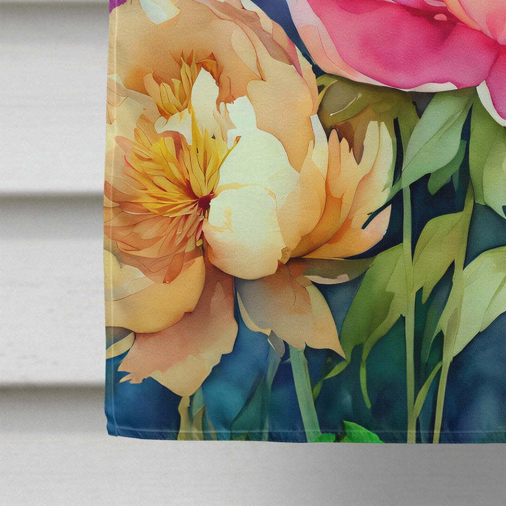 Peonies in Watercolor House Flag