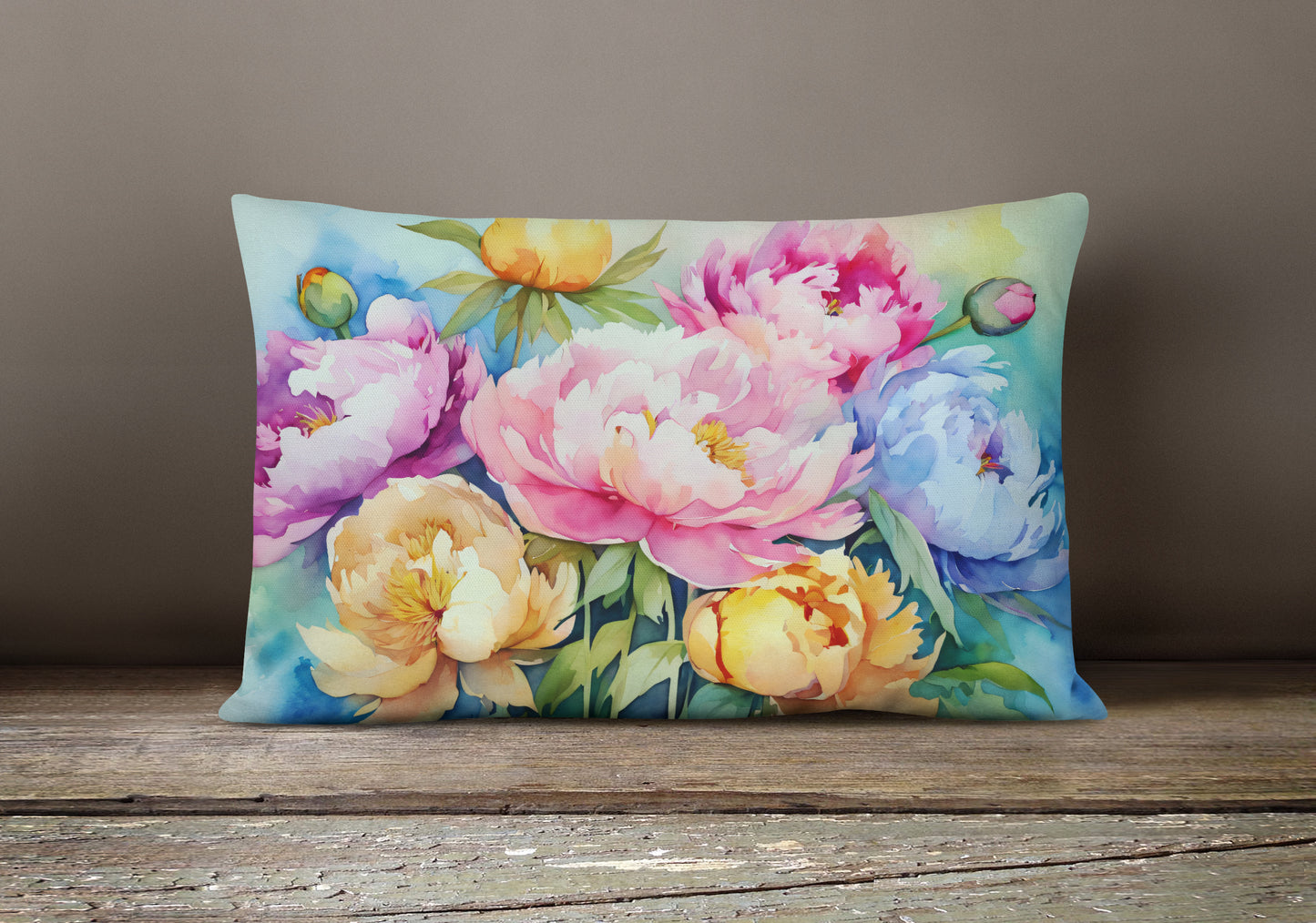 Peonies in Watercolor Throw Pillow