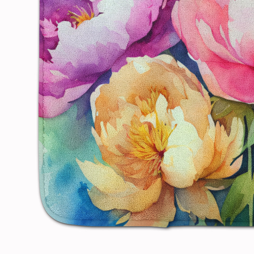 Peonies in Watercolor Memory Foam Kitchen Mat