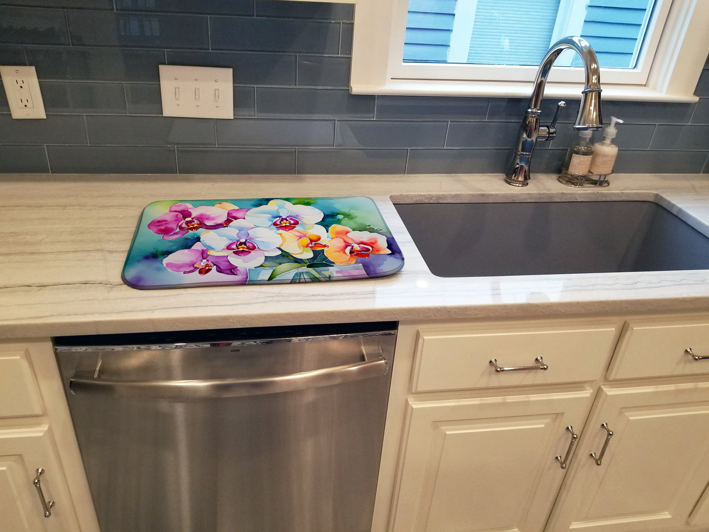 Orchids in Watercolor Dish Drying Mat