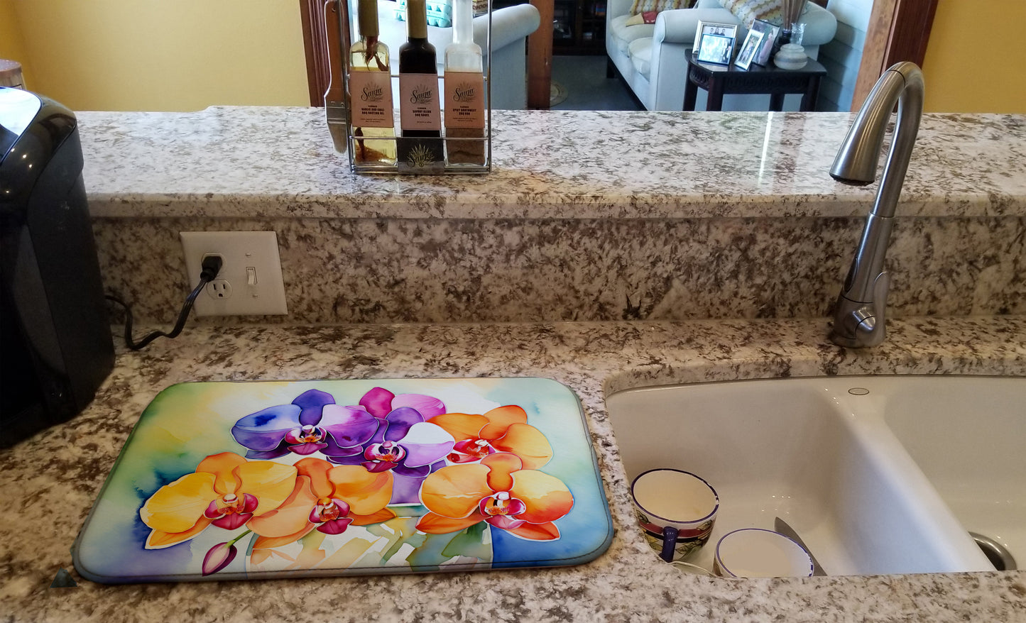 Orchids in Watercolor Dish Drying Mat