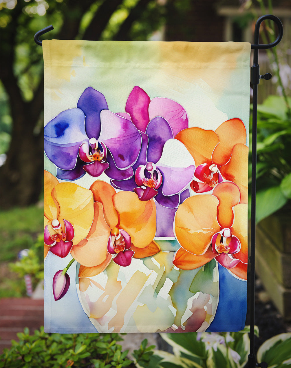 Orchids in Watercolor Garden Flag