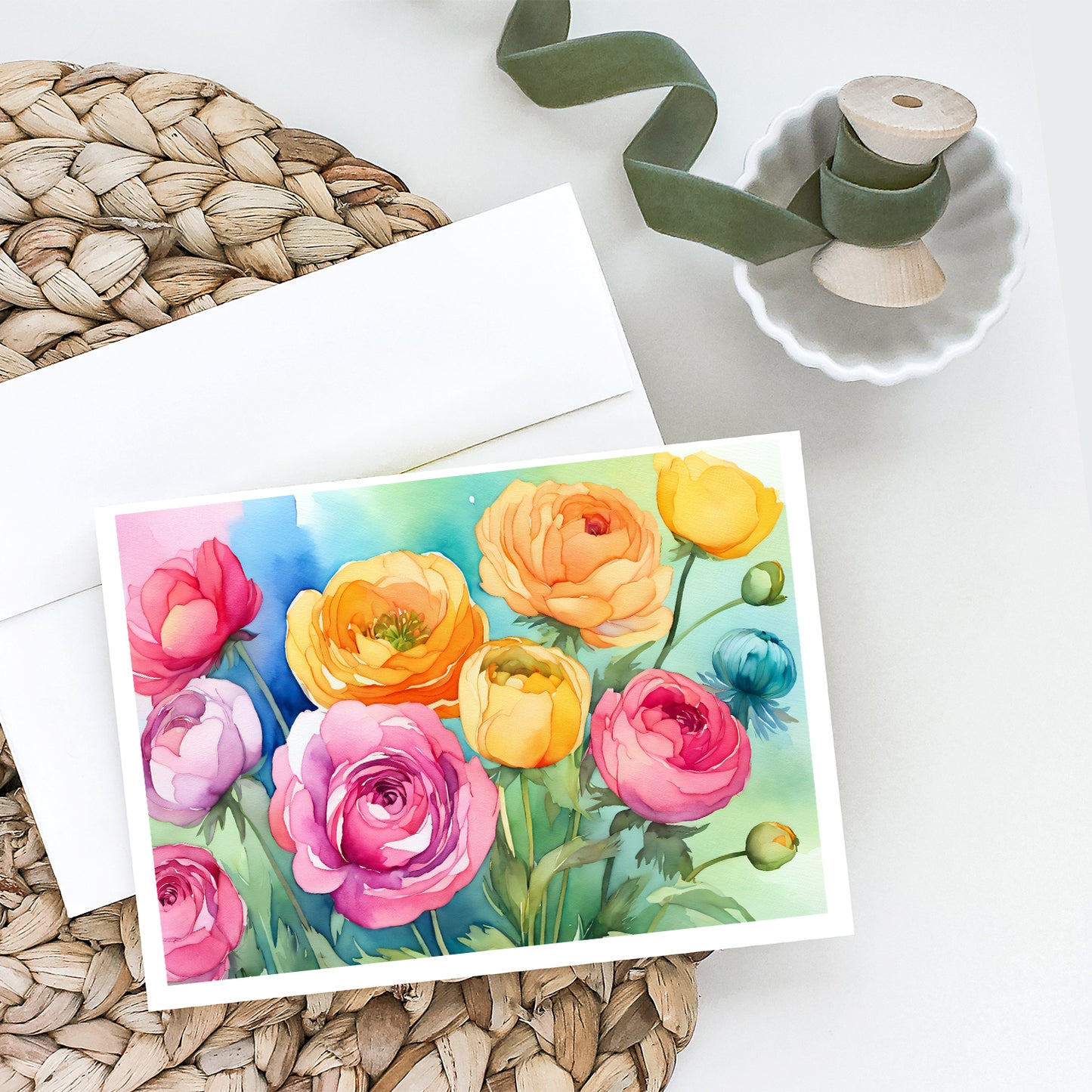 Ranunculus in Watercolor Greeting Cards Pack of 8