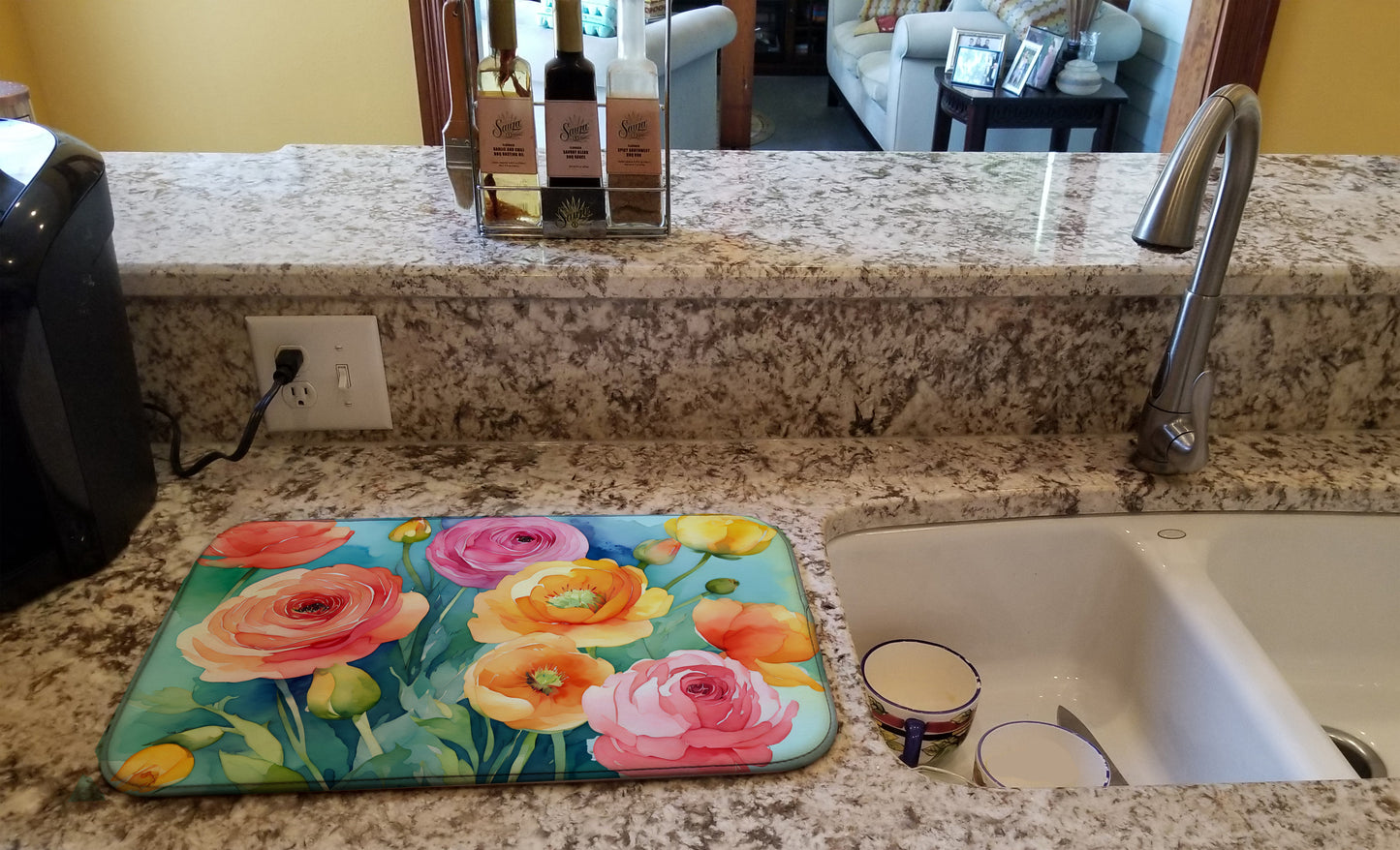 Ranunculus in Watercolor Dish Drying Mat