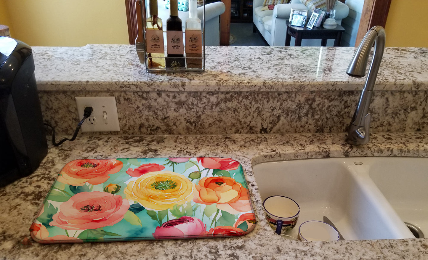 Ranunculus in Watercolor Dish Drying Mat