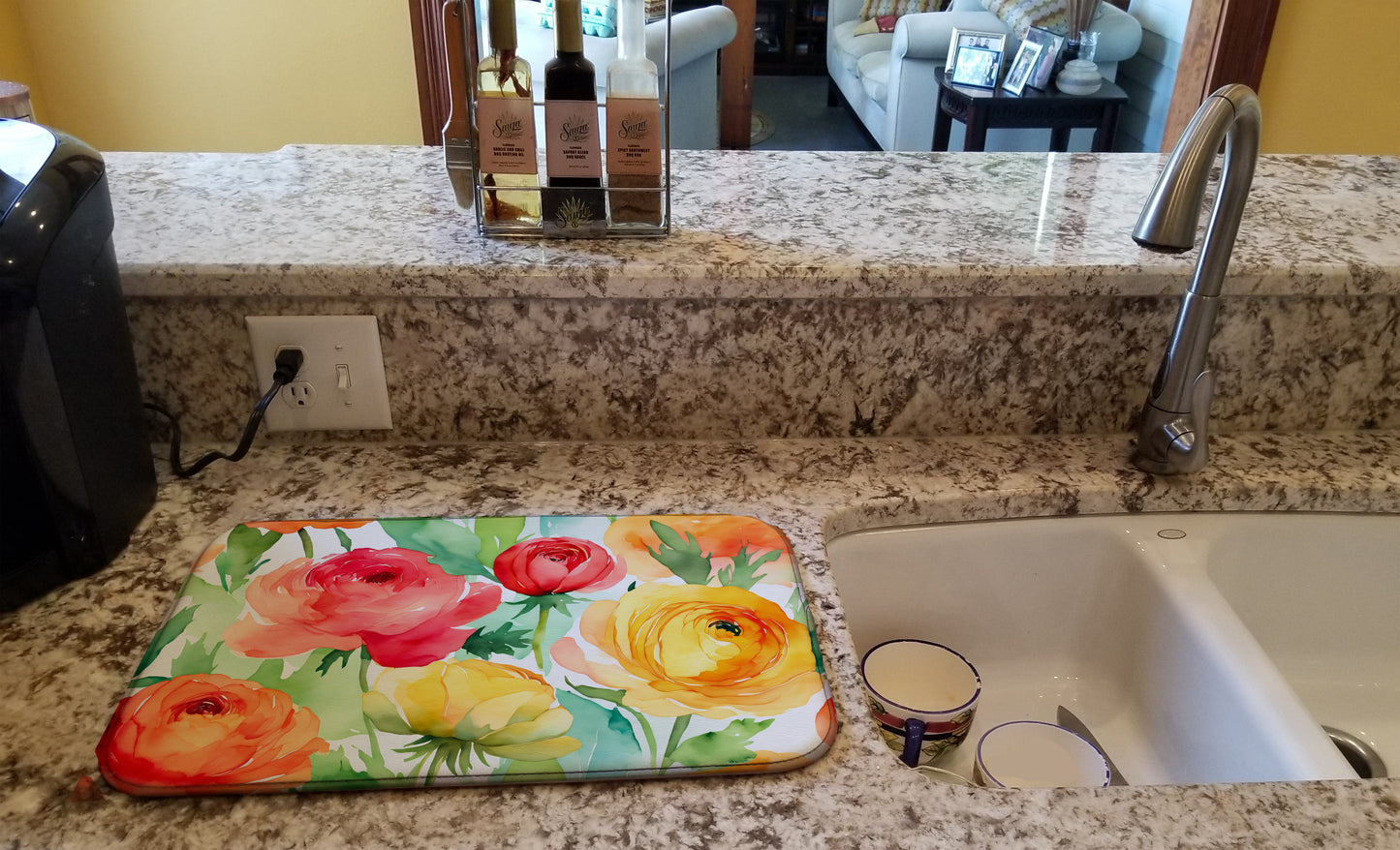 Ranunculus in Watercolor Dish Drying Mat
