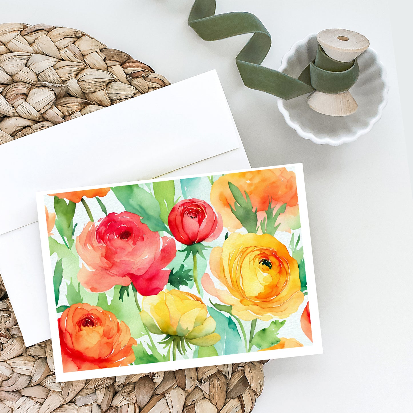 Ranunculus in Watercolor Greeting Cards Pack of 8