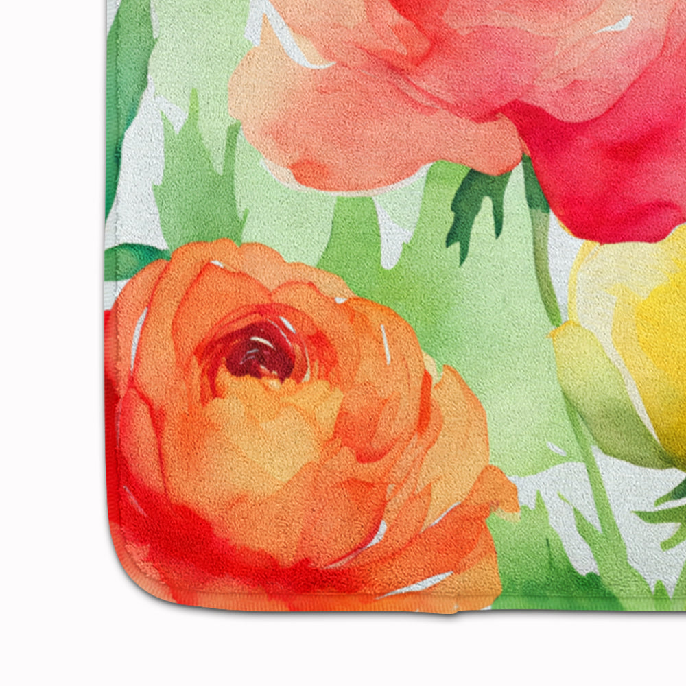 Ranunculus in Watercolor Memory Foam Kitchen Mat