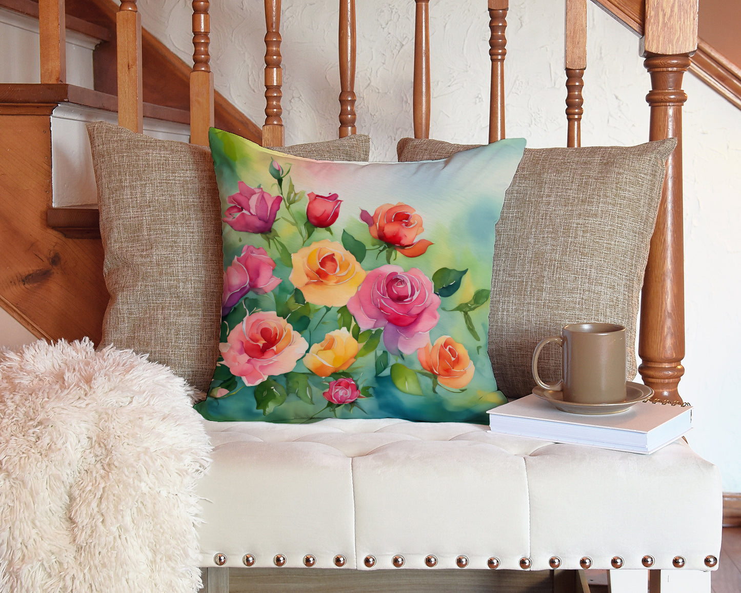 Roses in Watercolor Throw Pillow