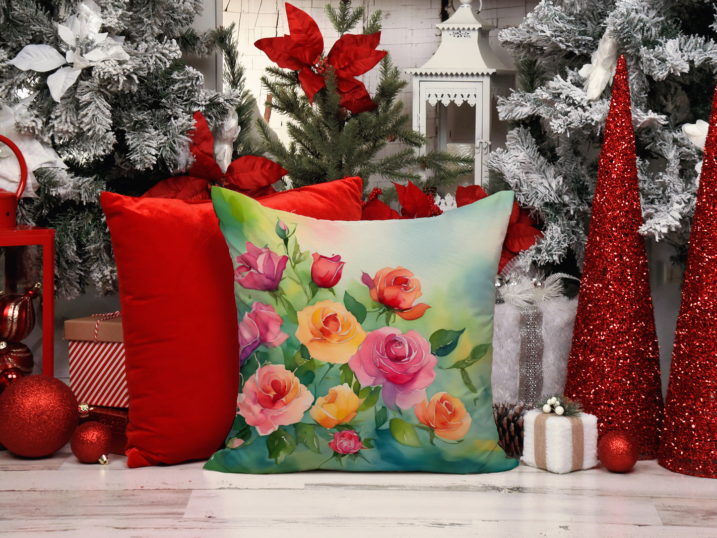 Roses in Watercolor Throw Pillow