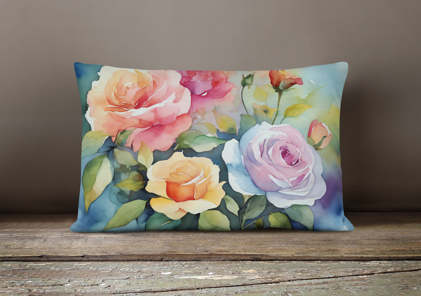 Roses in Watercolor Throw Pillow