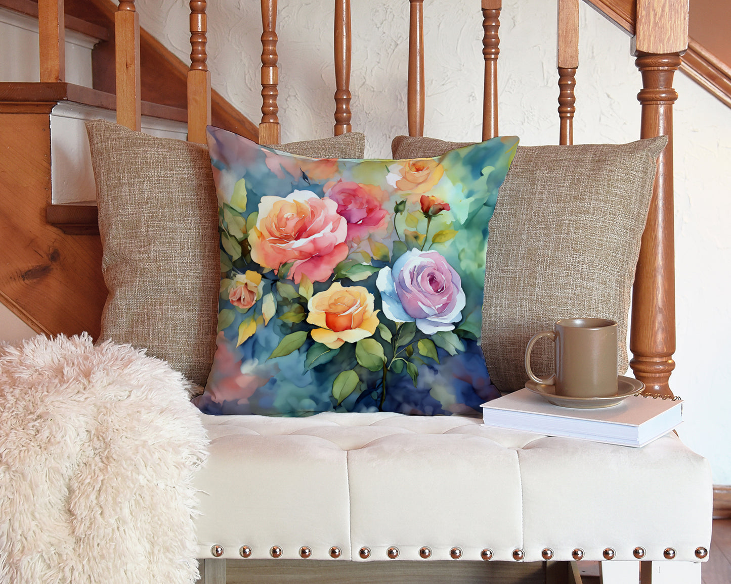Roses in Watercolor Throw Pillow