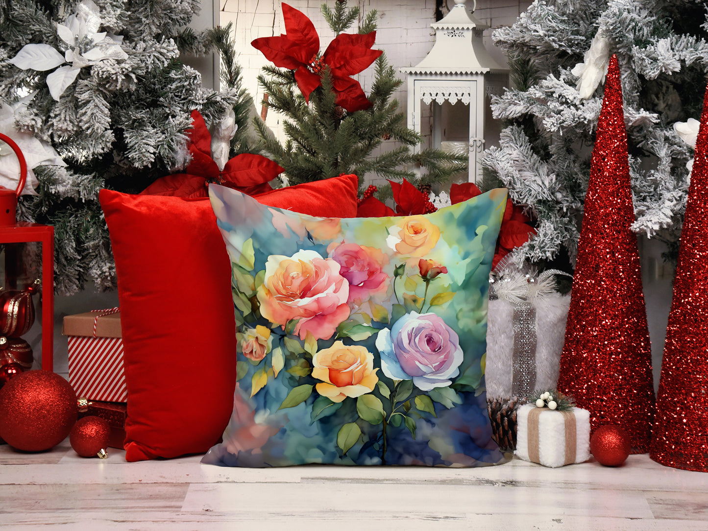 Roses in Watercolor Throw Pillow