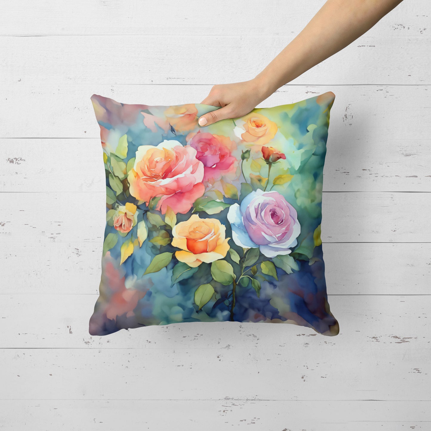 Roses in Watercolor Throw Pillow